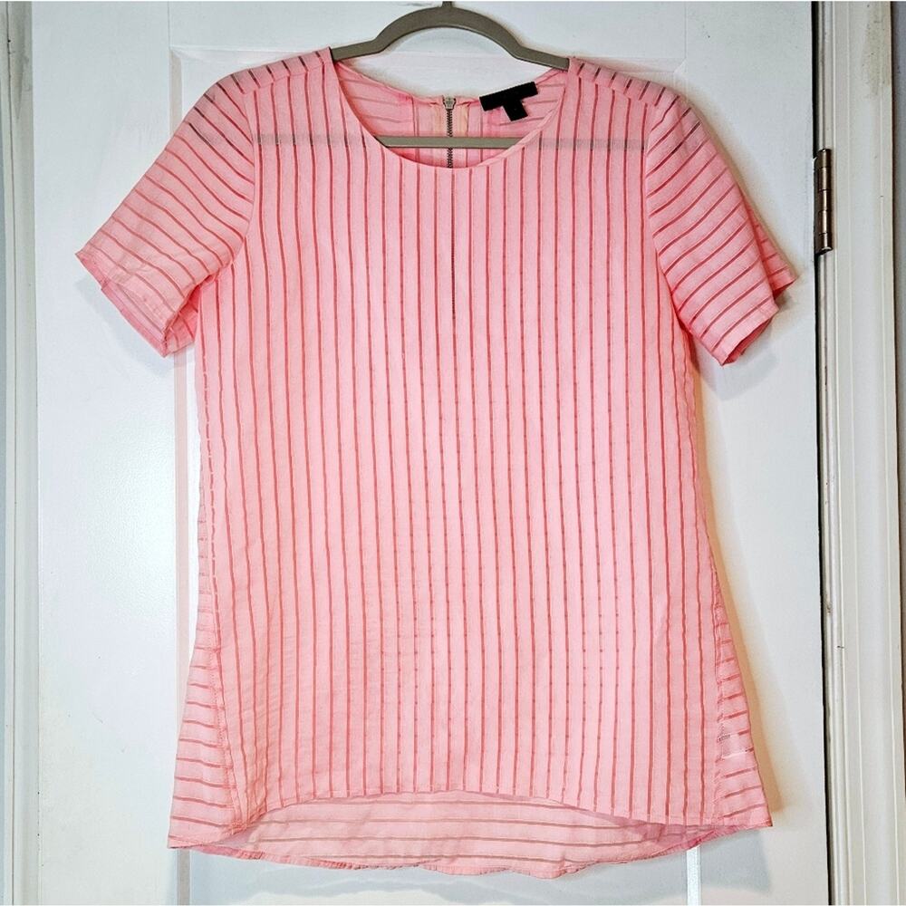 J. Crew Pink Sheer Stripe Tunic Top Back Zip Size 2